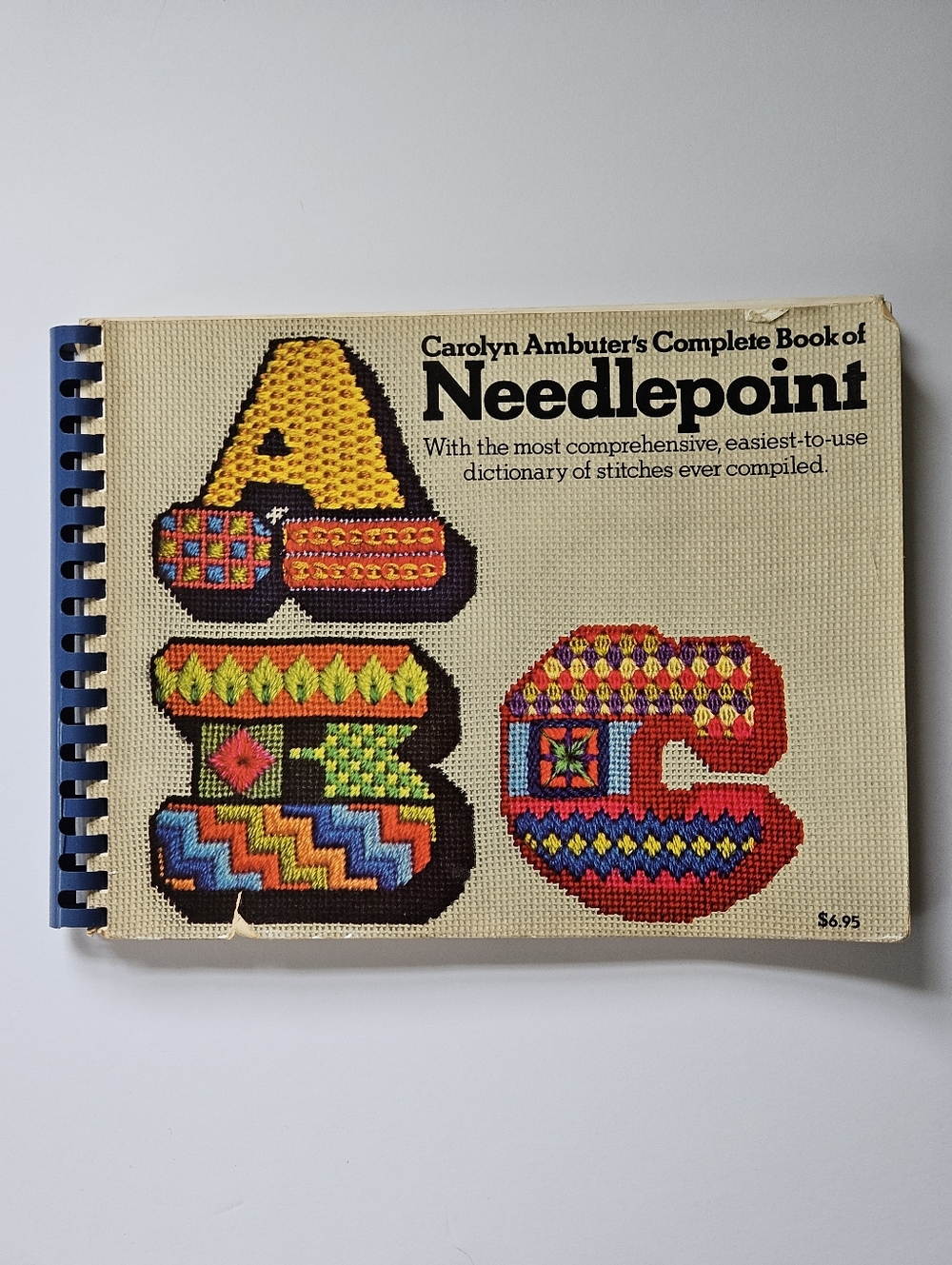 1972 vintage Carolyn Ambuter Complete Book of Needlepoint Spiral Bound Paperback
